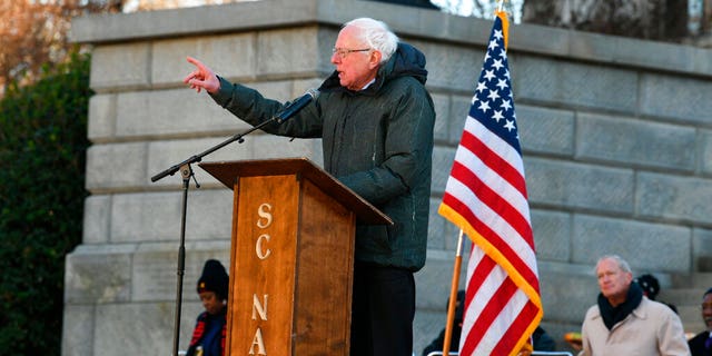 Sen. Bernie Sanders, I-Vt., speaking at the South Carolina Statehouse in Columbia on Monday. (AP Photo/Meg Kinnard)