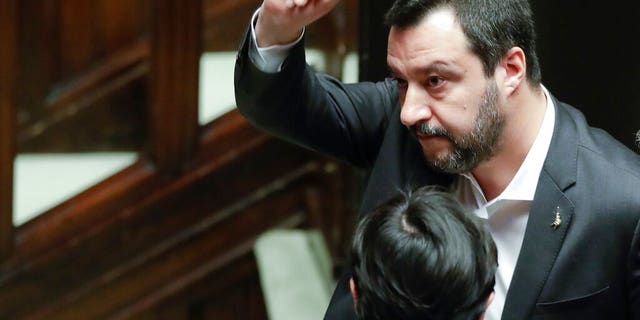 Italian Deputy-Premier Matteo Salvini leaves after answering questions at the Parliament in Rome, Wednesday, Jan. 30, 2019. (AP Photo/Andrew Medichini)