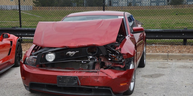 The vehicles included a Ford Mustang (pictured), a Porsche sports coupe and a Dodge Challenger
