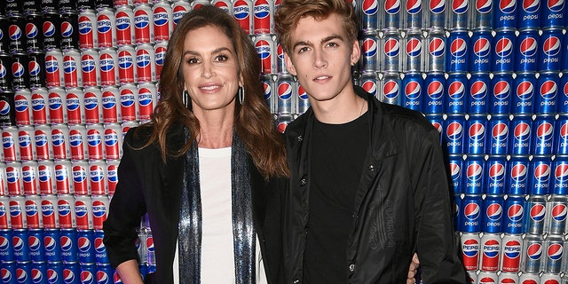 Cindy Crawford, left, and son Presley Gerber at Pepsi Generations Live Pop-Up on February 2, 2018 in Minneapolis, Minnesota.