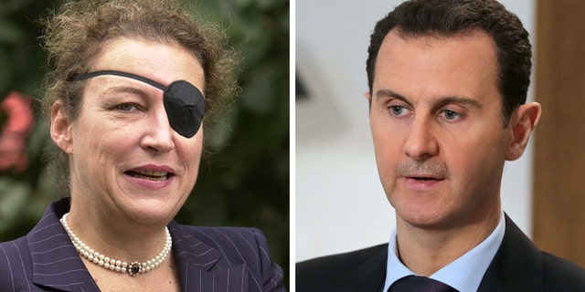 American journalist Marie Colvin, who died in 2012 while covering the Syrian civil war; Syrian President Bashar al-Assad