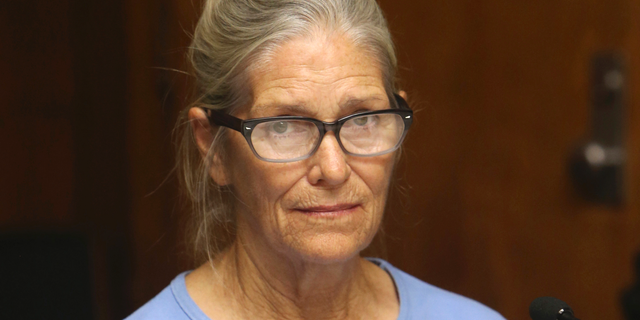 Leslie Van Houten at her parole hearing at the California Institution for Women in Corona, on Sept. 6, 2017.
