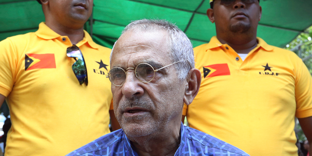 FILE - In this Saturday, April 14, 2018, file photo, Nobel peace prize laureate, and former East Timorese President Jose Ramos-Horta talks to journalists in Dili, East Timor. Horta has urged the Indonesian government to hold talks with the Papuan independence movement to help end a decades-long insurgency in the country's easternmost region. (AP Photo/Kandhi Barnez, File)