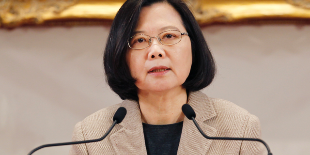 Taiwanese President Tsai Ing-wen delivers a speech during the New Year press conference in Taipei, Taiwan.