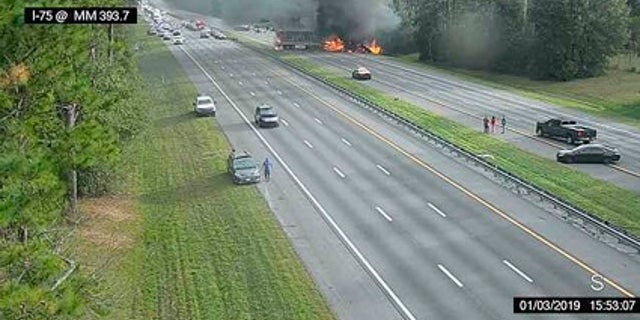 The image shows the fiery crash along Interstate 75 on Thursday, Jan. 3, 2019.