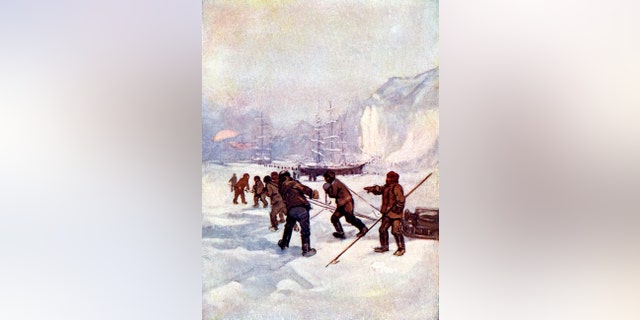 'The ships were called the Terror and the Erebus', 1847, (1905). Illustration from Our Island Story by H E Marshall, published by T C & E C Jack Ltd, (London and Edinburgh, 1905)