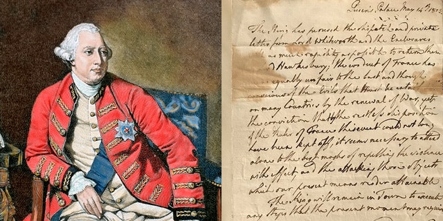 George III, colored engraving/the letter declaring war. (Photo by Prisma/UIG/Getty Images/SWNS/Cheffins)