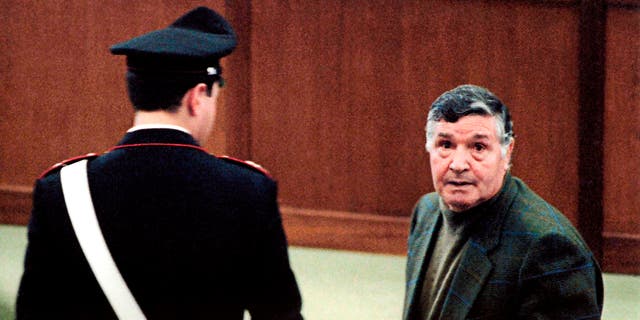 A picture taken on March 8, 1993 shows mafia boss Salvatore "Toto" Riina during his trial at the high-security prison Ucciardone in Palermo.