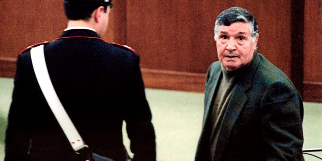A picture taken on March 8, 1993 shows mafia boss Salvatore "Toto" Riina during his trial at the high-security prison Ucciardone in Palermo.