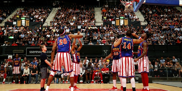 A spectator gets involved during The Original Harlem Globetrotters Tour at The SSE Arena, London. (Photo by Steven Paston/PA Images via Getty Images)