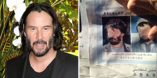 A picture of "Matrix" actor Keanu Reeves (left) appeared to be featured in Chinese government posters (right)