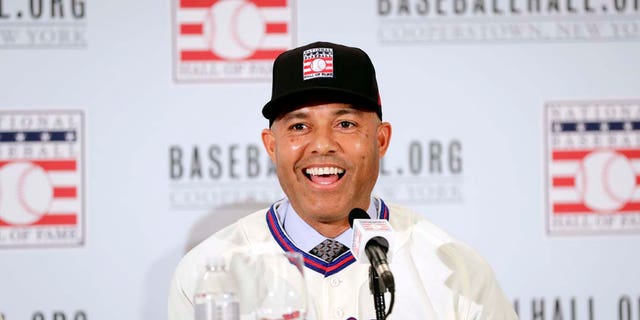 Baseball Hall of Fame inductee Mariano Rivera speaks during news conference Wednesday, Jan. 23, 2019, in New York. 