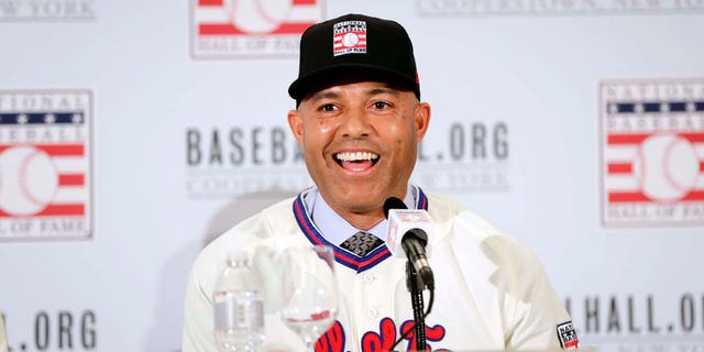 Baseball Hall of Fame inductee Mariano Rivera speaks during news conference Wednesday, Jan. 23, 2019, in New York.