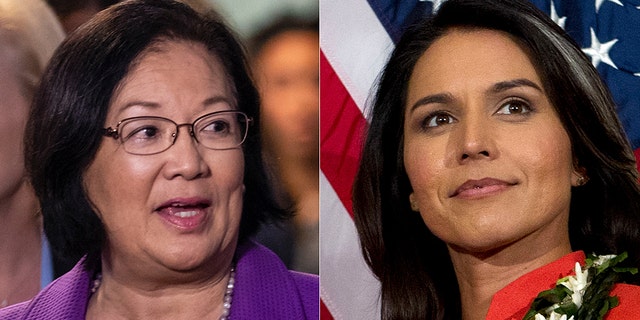 Sen. Mazie Hirono, left, is among the senators taking heat from Rep. Tulsi Gabbard for questioning a court pick's Knights of Columbus membership.