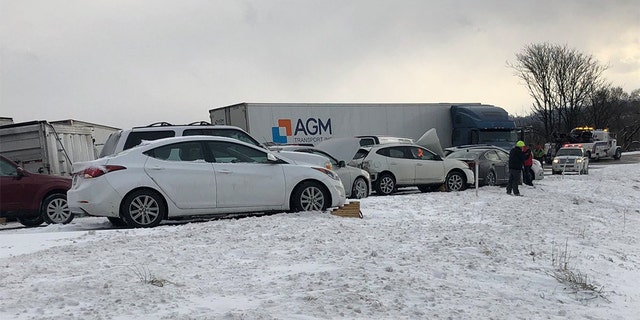 Dozens of vehicles were involved in a crash on Route 222 in Wyomissing, Pennsylvania, Wednesday afternoon.