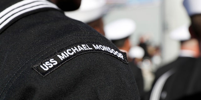 190126-N-XN177-1115 SAN DIEGO (Jan. 26, 2019) Sailors stand in formation during the commissioning ceremony for the guided-missile destroyer USS Michael Monsoor (DDG 1001), Jan. 26, 2019. Michael Monsoor is the second Zumwalt-class destroyer to enter the fleet. It is the first Navy combat ship named for fallen Master-at-Arms 2nd Class (SEAL) Michael Monsoor, who was posthumously awarded the Medal of Honor for his heroic actions while serving in Ramadi, Iraq, in 2006. (U.S. Navy photo by Mass Communication Specialist 1st Class Peter Burghart/Released)