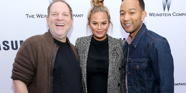 FILE - Disgraced producer Harvey Weinstein is pictured here with Chrissy Teigen, and musician John Legend at a Sundance Film Festival event on January 24, 2016 in Park City, Utah.