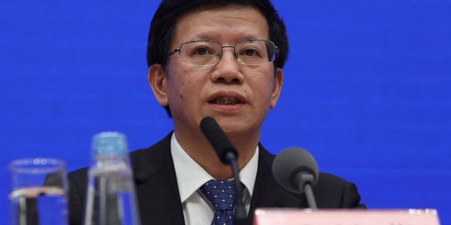 Wu Yanhua, deputy director of the national space agency, speaks during a press conference held in Beijing, China, Monday, Jan. 14, 2019. Wu said Monday that NASA shared information about its lunar orbiter satellite in hopes of monitoring the landing of the Chang'e 4 spacecraft.(AP Photo/Ng Han Guan)