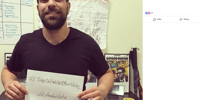 Rashida Tlaib shared a picture of Ahmed Abuznaid on her personal Facebook page, writing “Look at this handsome voter. Ahmad Abuznaid took on hate with his vote today in #FloridaPrimary.”