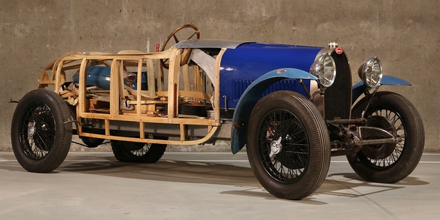 The artist started building his own bodywork for the Type 40, but only got as far as the wood frame.