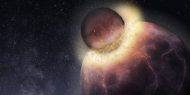 Rice University petrologists have found Earth most likely received the bulk of its carbon, nitrogen and other life-essential volatile elements from the planetary collision that created the moon more than 4.4 billion years ago. (Credit: Rice University)