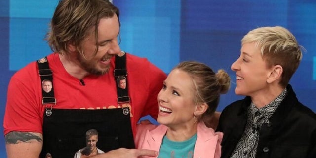 Kristin Bell surprises Dax Shepard on his birthday during an appearance on "The Ellen Show" on Thursday.