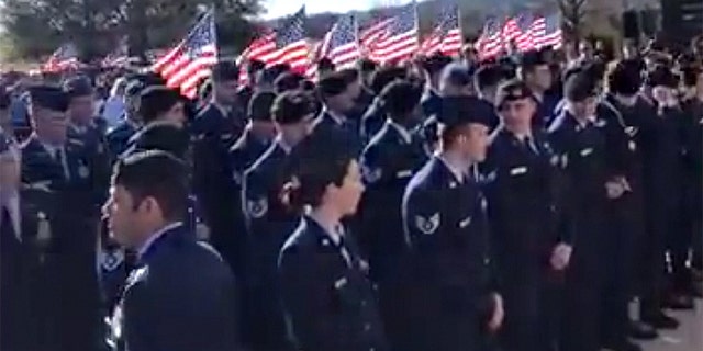 The crowd at "unaccompanied" veteran Joseph Walker's funeral in Texas included an Air Force unit from Fort Hood.