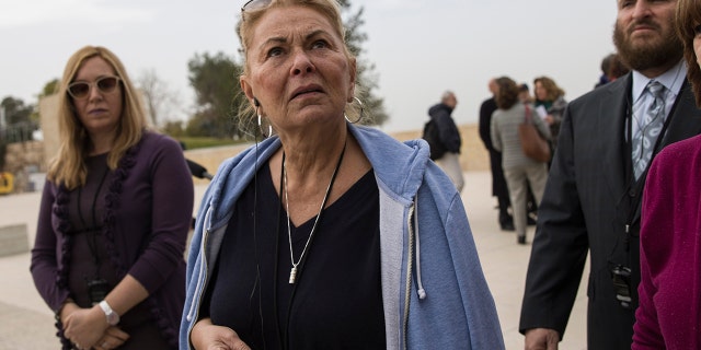 In this Sunday, Jan. 27, 2019 photo, US actress Roseanne Barr visits the Yad Vashem Holocaust memorial in Jerusalem.