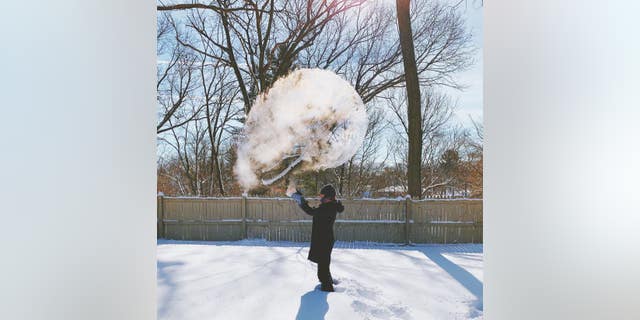 A cloud of "smoke" is seen in Westwood, Michigan, during the January 2019 polar vortex.