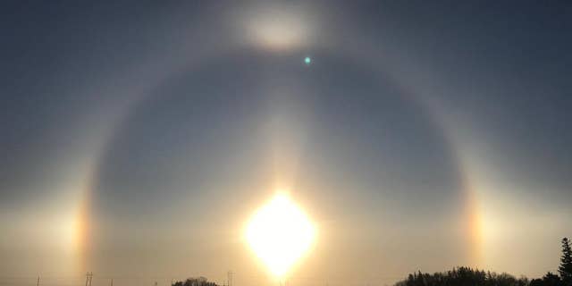 A sun dog is spotted in Harmony, Minnesota, on Jan. 30, 2019.