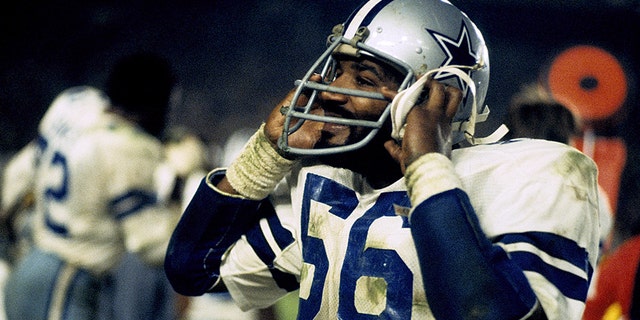 Dallas Cowboys linebacker Thomas "Hollywood" Henderson (56) during the Cowboys 35-31 loss to the Pittsburgh Steelers in Super Bowl XIII on January 21, 1979 at the Orange Bowl in Miami, Florida.