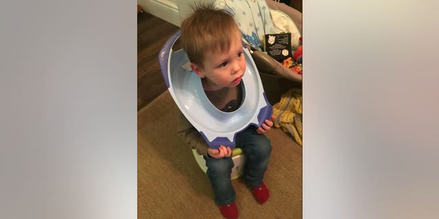Firefighters were called to free a young boy after he got his head stuck in a toilet seat.