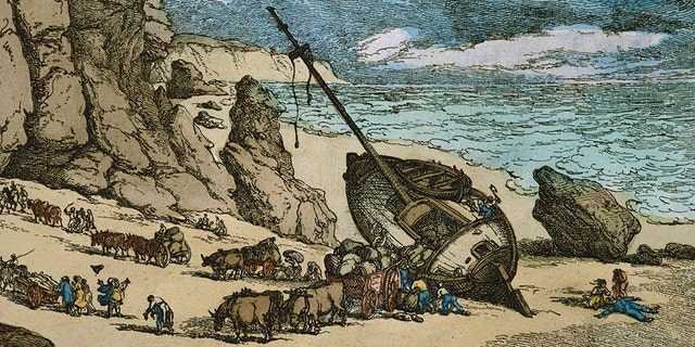 Clearing a Wreck on the North Coast of Cornwall by Thomas Rowlandson