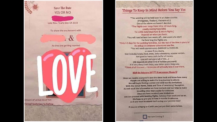 bride slammed for aggressive lengthy save the date these people picture save the dates