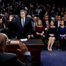 Attorney General nominee William Barr is sworn in by Senate Judiciary Committee Chairman Lindsey Graham, before the Senate Judiciary Committee on Capitol Hill in Washington, Jan. 15, 2019. 