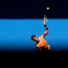 Spain's Rafael Nadal serves to Australia's James Duckworth in their first round match at the Australian Open tennis championships in Melbourne, Australia,  Jan. 14, 2019. 