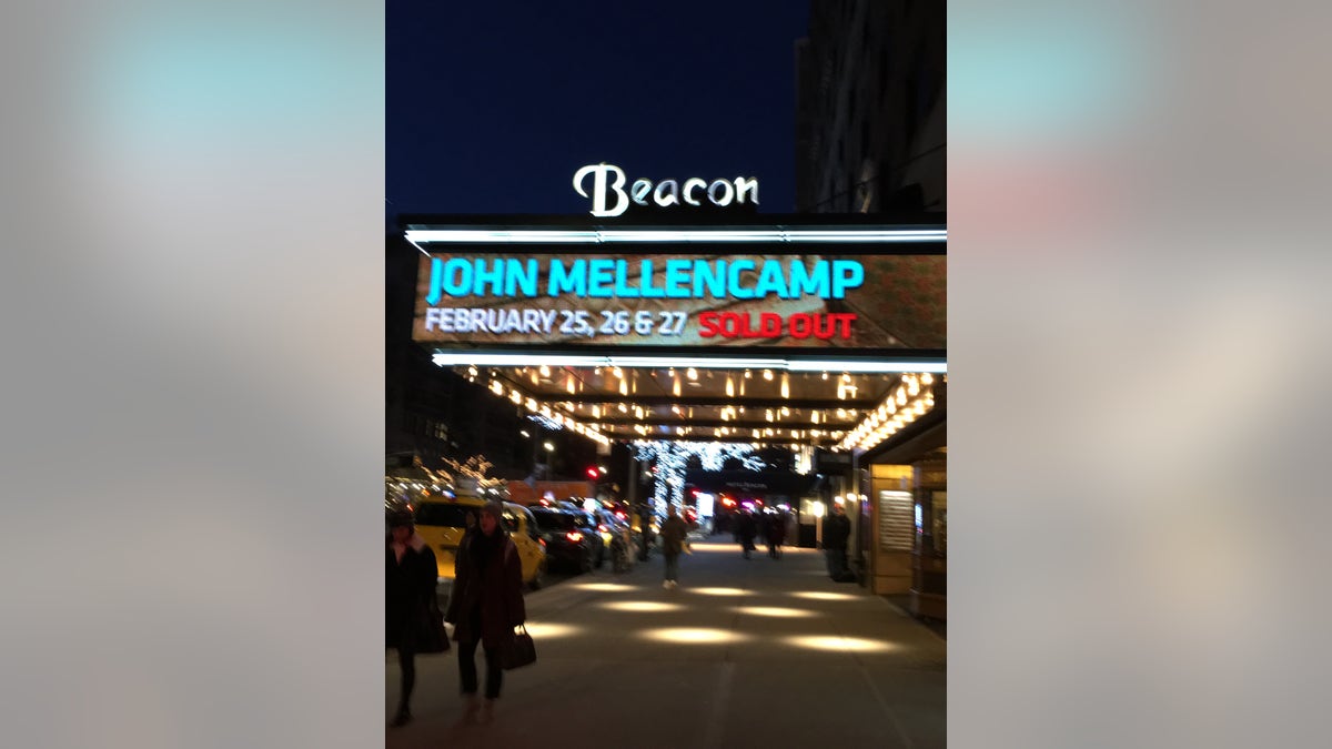 The marquee of the Beacon Theater advertises this week's performances by rocker John Mellencamp, Feb. 25, 2019. (Fox News)