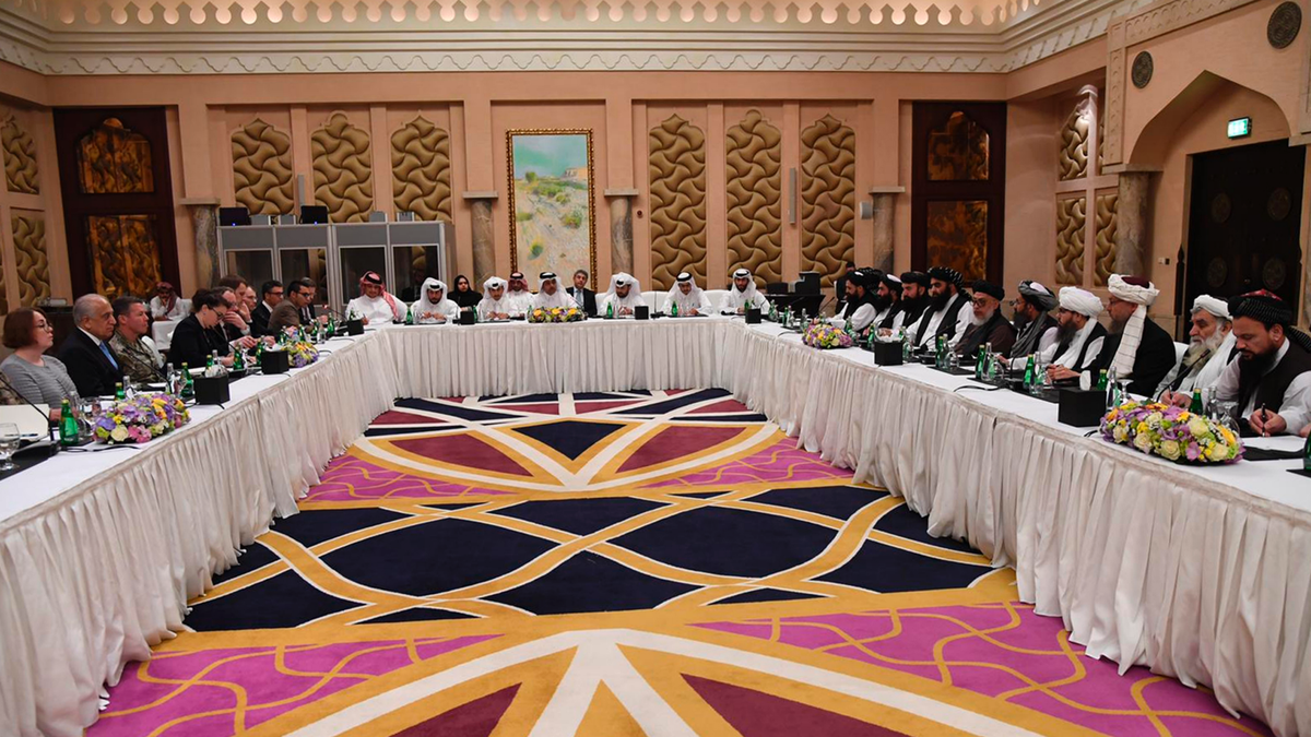 U.S. officials meet with Taliban officials in Doha, Qatar, on February 25, 2019.