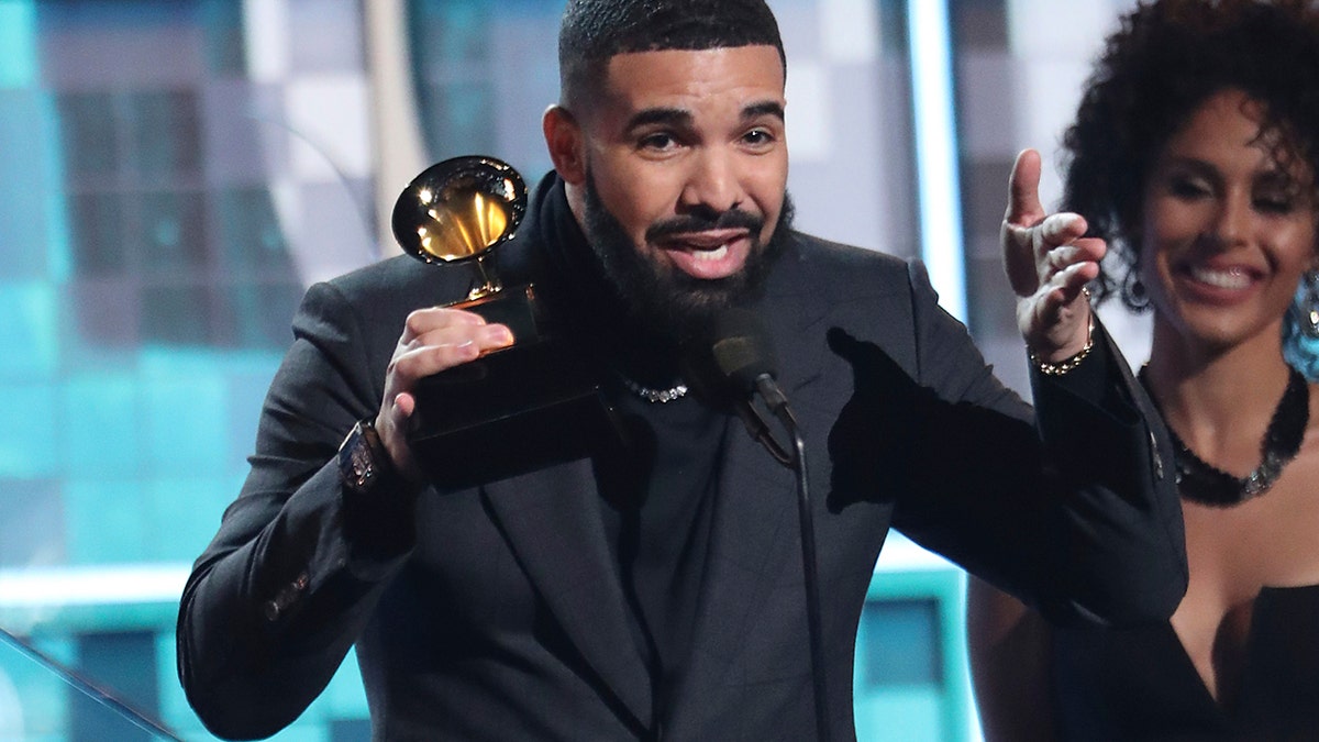 Drake accepts the award for best rap song for "God's Plan" at the 61st annual Grammy Awards on Sunday, Feb. 10, 2019, in Los Angeles.
