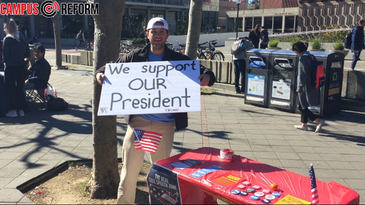 Hayden Williams, at the recruitment table on the UC-Berkeley campus on Tuesday.