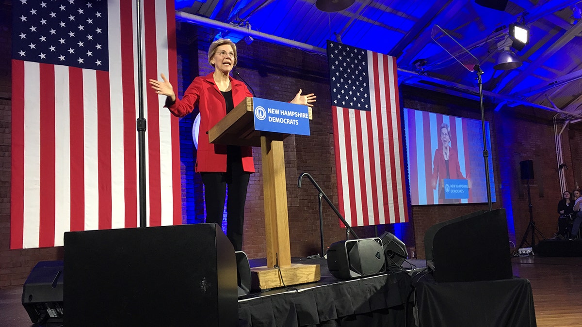 Democratic presidential candidate Sen. Elizabeth Warren campaigned Friday night in New Hampshire.