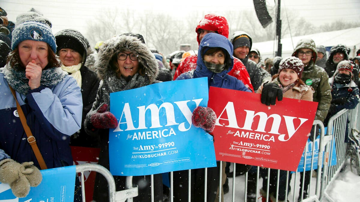 Supporters at the Klobuchar rally Sunday. (AP Photo/Jim Mone)
