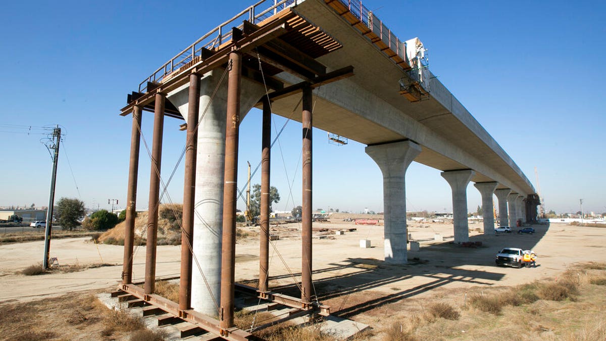 This December 2017 file photo shows one of the elevated sections of the high-speed rail under construction in Fresno, Calif. (AP Photo/Rich Pedroncelli, File)