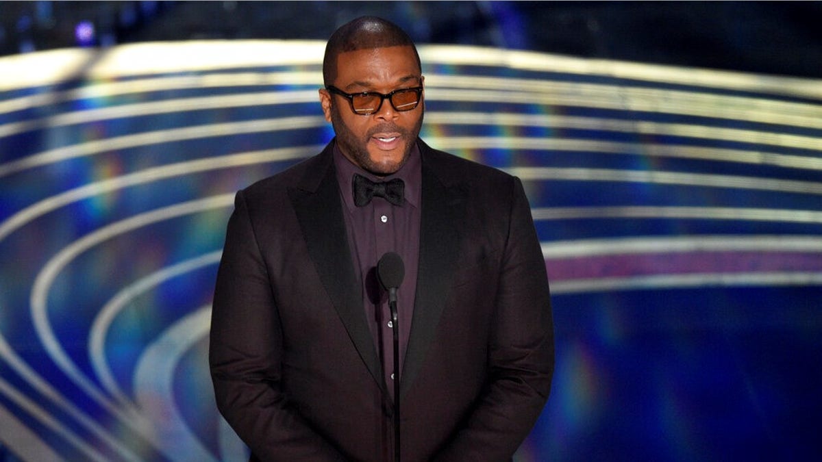 Tyler Perry presents the award for best cinematography at the Oscars.