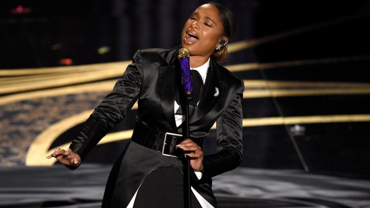 Jennifer Hudson performs "I'll Fight" from RBG at the Oscars on Sunday, Feb. 24, 2019, at the Dolby Theatre in Los Angeles.