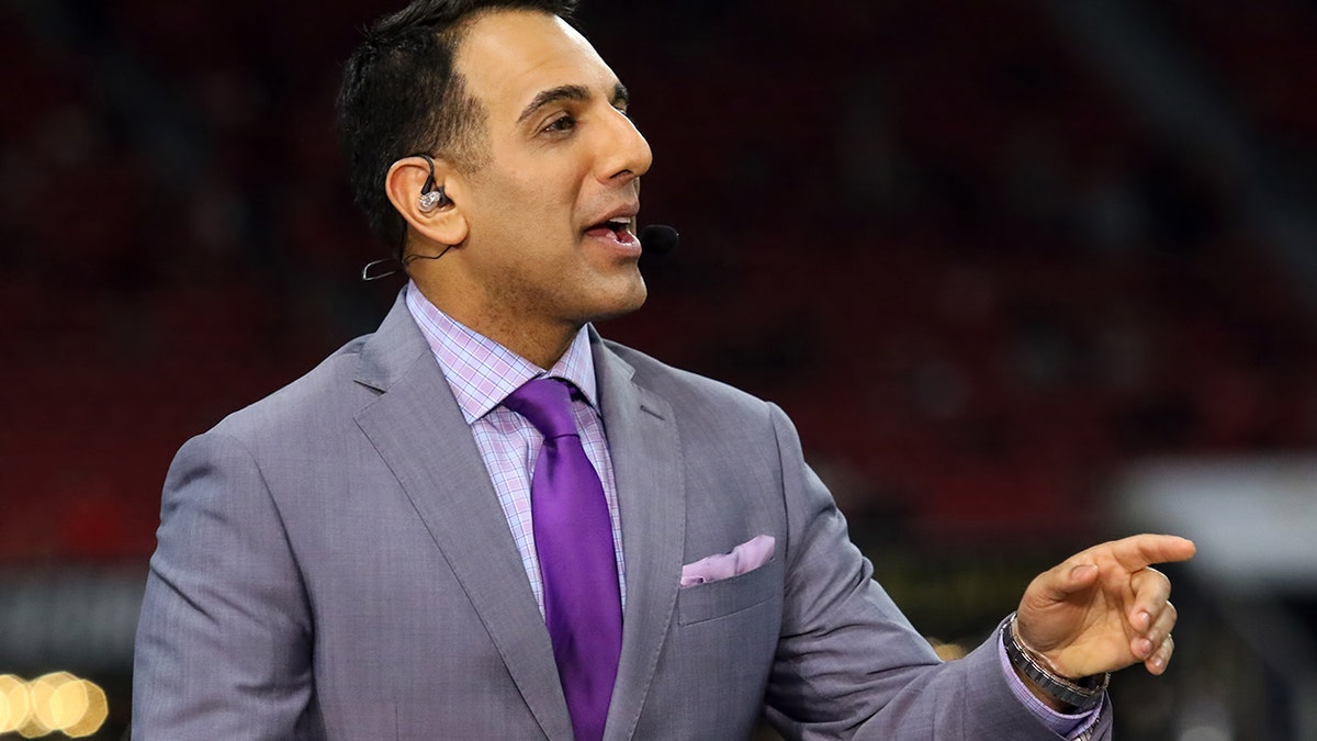Adnan Virk from ESPN is on the TV set before the College Football Playoff National Championship Game between the Alabama Crimson Tide and the Georgia Bulldogs on January 8, 2018 at Mercedes-Benz Stadium in Atlanta, GA.