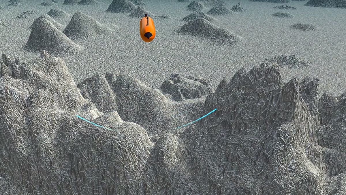 An Autonomous Underwater Vehicle (UAV) surveying the ocean floor.