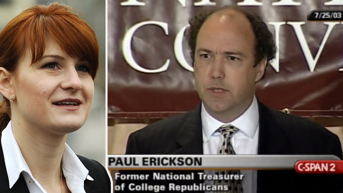 The South Dakota U.S. Attorney’s Office said Wednesday that Paul Erickson, right, pleaded not guilty to 11 counts of wire fraud and money laundering. The charges appear unrelated to the case of his girlfriend Maria Butina, left, who pleaded guilty in December for trying to infiltrate conservative political groups.
