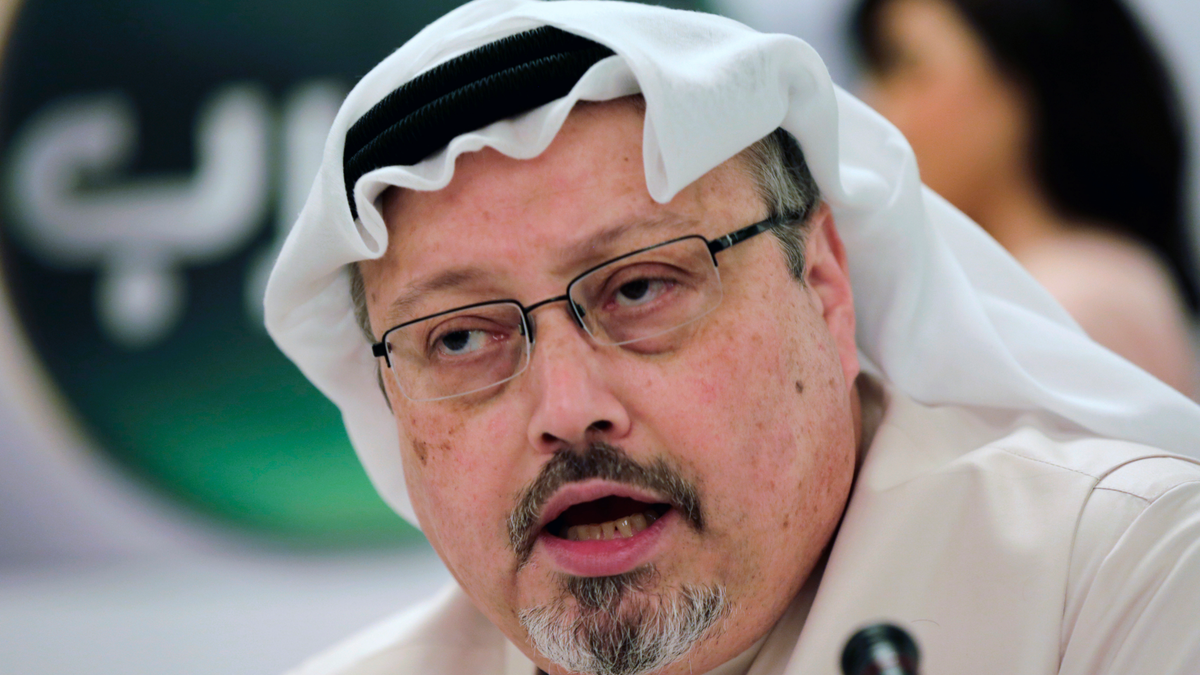 In this Dec. 15, 2014, file photo, Saudi journalist Jamal Khashoggi speaks during a press conference in Manama, Bahrain. Sen. Tim Kaine, D-Va., condemned the Trump administration for transferring nuclear expertise to Saudi Arabia after his death - FILE