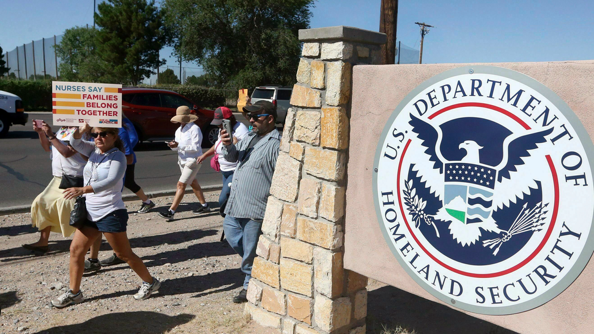 This June 2018 photo shows protesters outside the El Paso Processing Center in El Paso, Texas. (Rudy Gutierrez/The El Paso Times via AP, File)